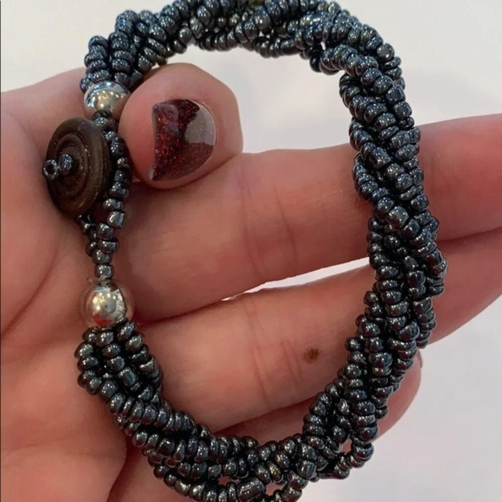 💐5/25 seed bead button clasp statement bracelet